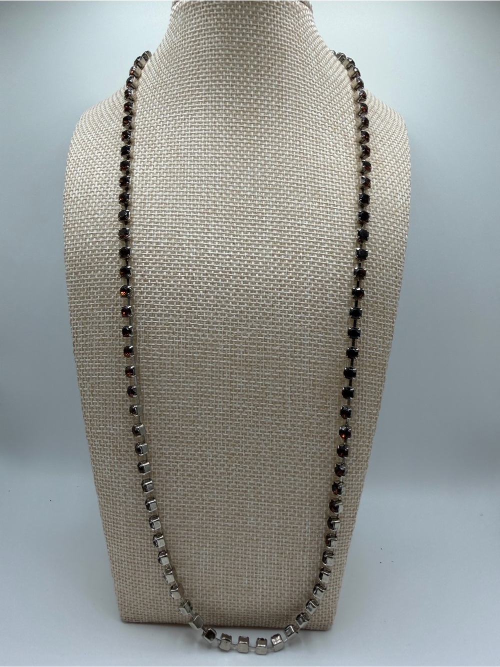 Silver Chain Necklace with Smoky Brown Stones - Women Jewelry